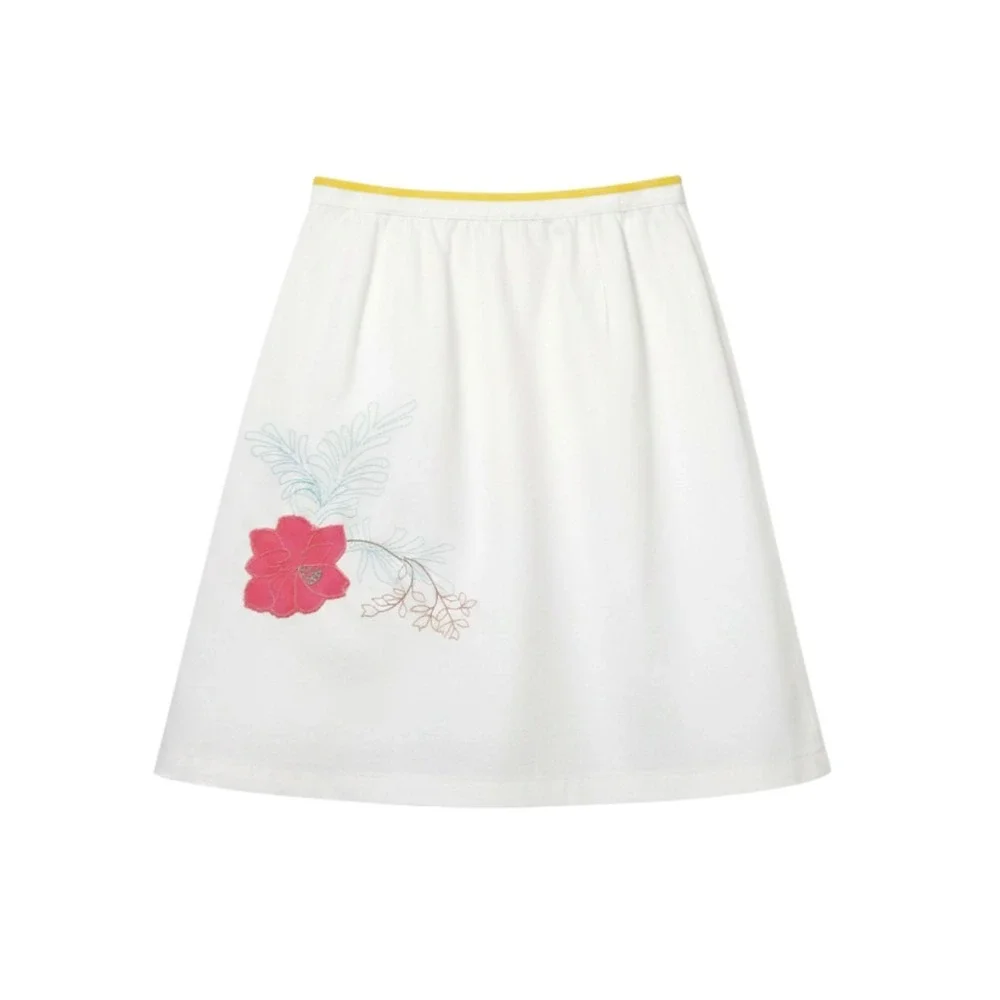 Ted Baker Jean White Cotton Floral Embroidered A-Line Skirt Size 2 - Picture 3 of 12
